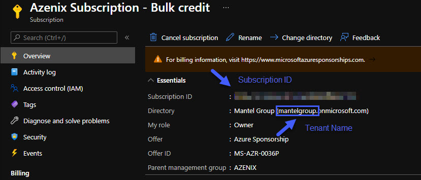 Azure subscription details