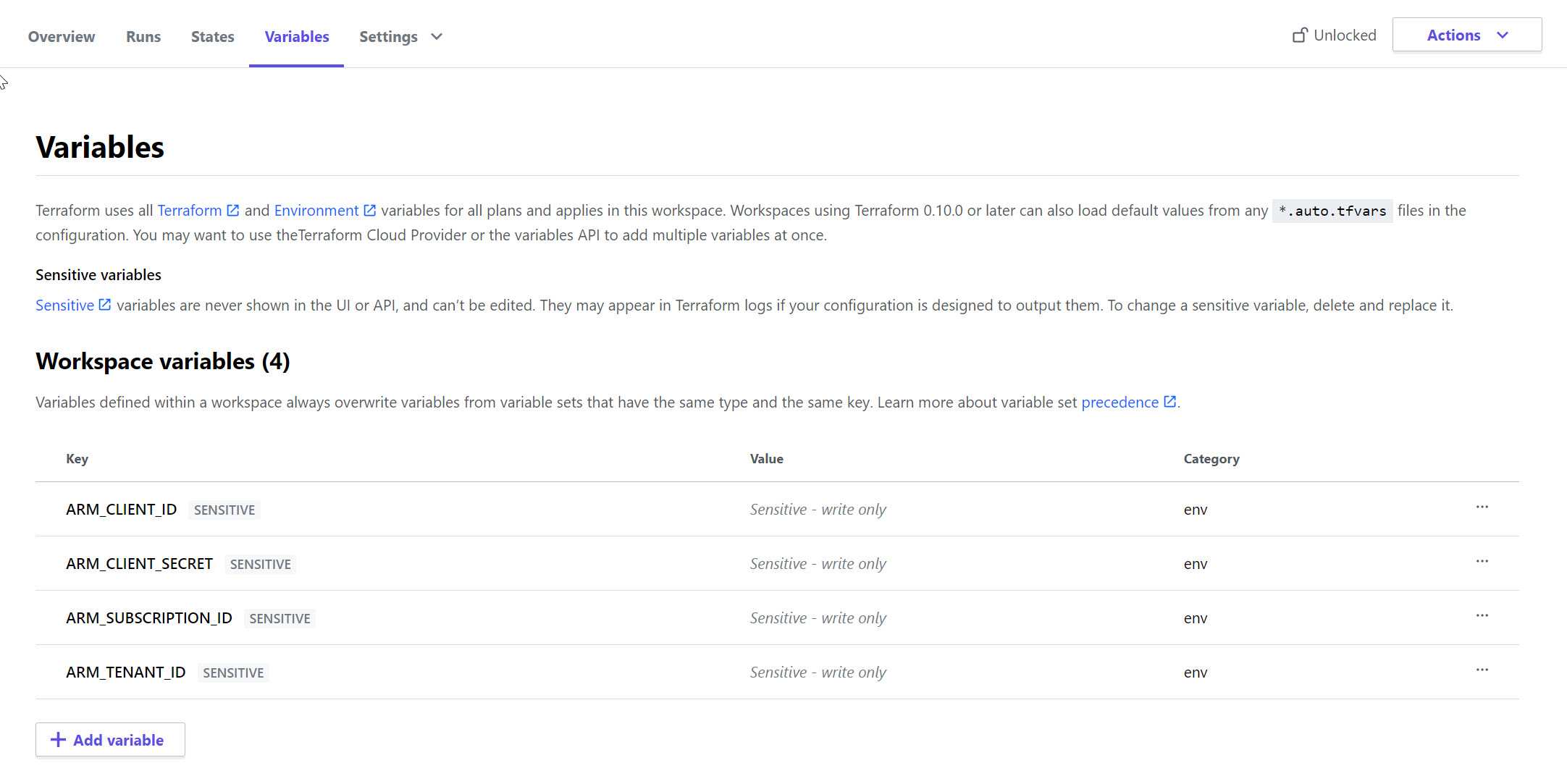 Variables in Terraform Cloud
